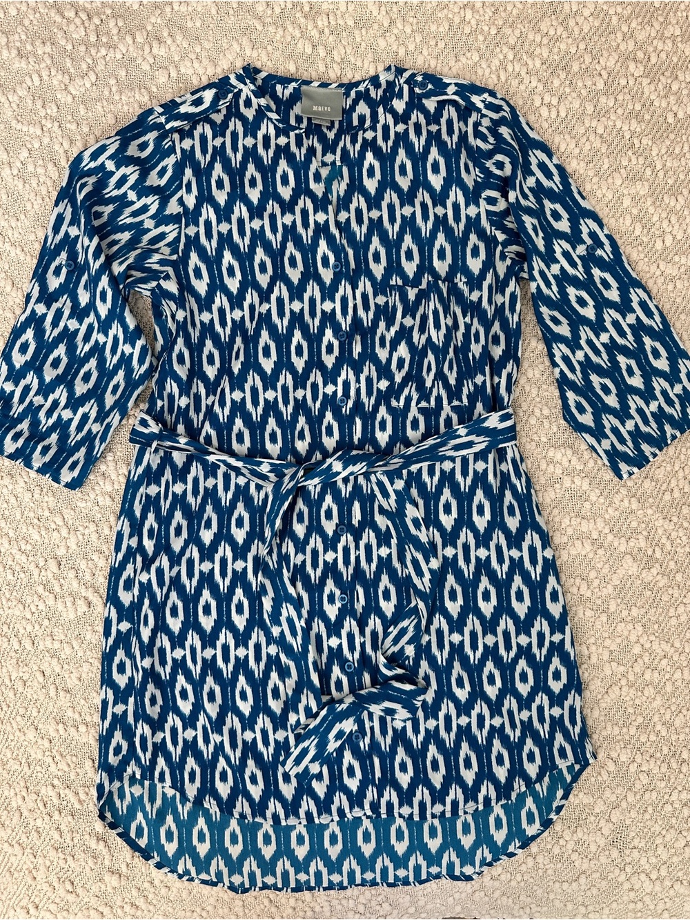 Anthropologie Maeve Frequencies Ikat Belted Shirt Dress Blue Size S